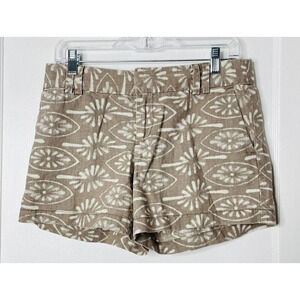 Ann Taylor Loft Womens Sz 4 Chino Shorts Linen Cotton Blend Tan Grometric